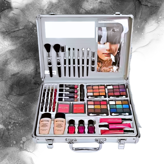 Luxury All-in-One Makeup Set – Silvery Pink Artist Bag, 10 Essentials